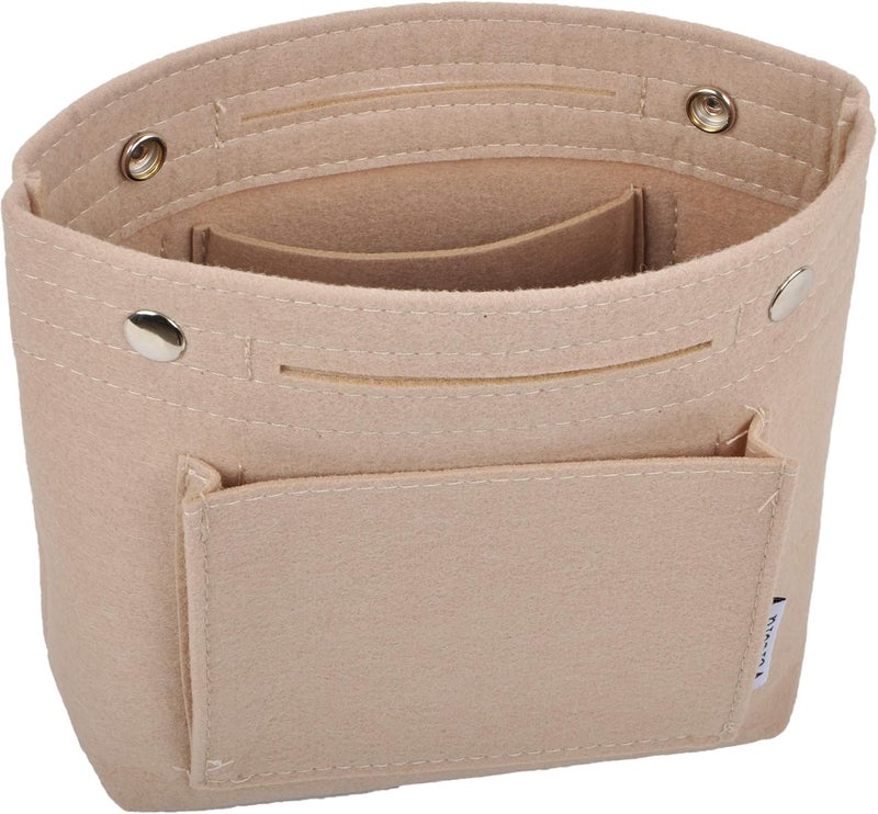 Vercord Mini Slim Small Felt Purse Organizer Insert Inside Handbag Tote Pocketbook for Women Beige - Image 1
